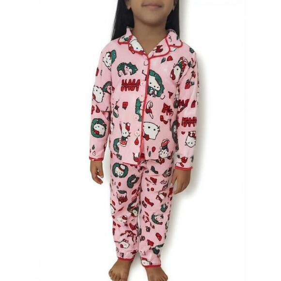Hello Kitty Kids Size 4T Pink Christmas Pajama Set Flame Resistant Cozy - Picture 1 of 14
